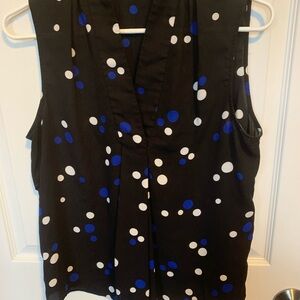 Talbots Black Blouse with Blue and White Dots